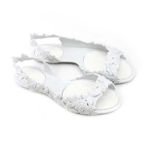 Butterfly White Flat Sandals for Women